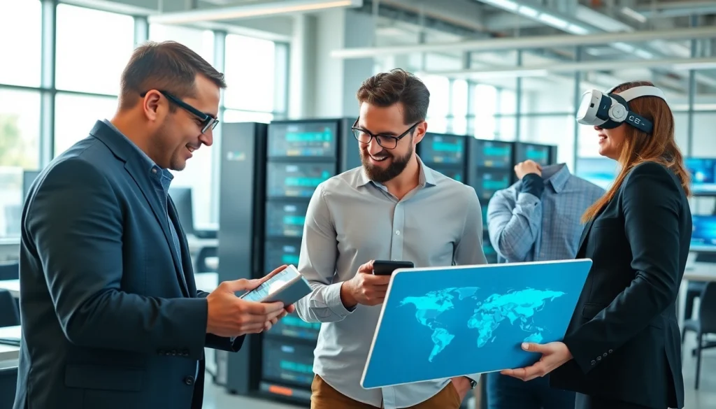 Engaged professionals demonstrating VMware Consulting solutions in a modern office environment.