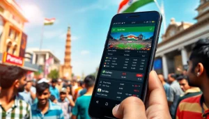 Engage with sports betting apps India showcased on a smartphone amidst a vibrant urban crowd.
