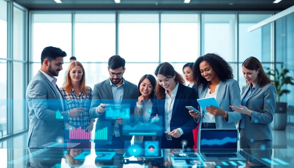 Showcasing technology through collaboration in a professional setting with advanced devices.