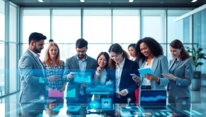 Showcasing technology through collaboration in a professional setting with advanced devices.