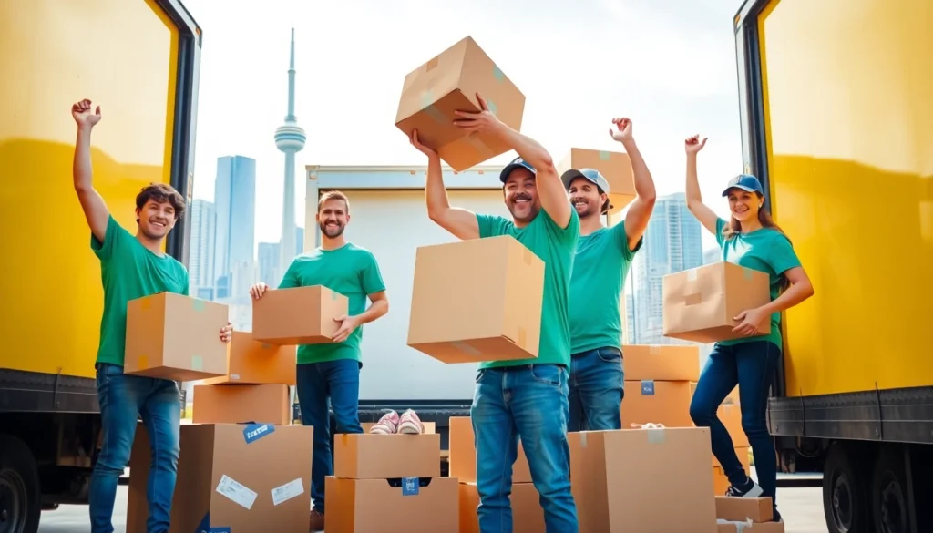 Best Toronto Movers efficiently packing and transporting items with a cheerful moving team in the vibrant cityscape.