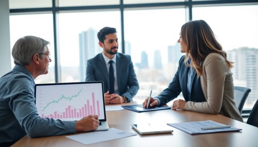 Engaging discussion on investment management San Antonio by financial advisor with clients.