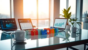 전문적인 환경에서 상품권카드를 강조하는 현대적인 사무실