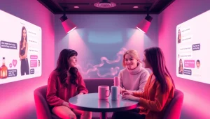 Engaging sex chat AI avatars in a cozy, modern chat room setting.