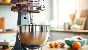 KitchenAid mixer NZ in action, blending dough with colorful ingredients in a bright kitchen.