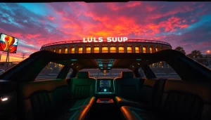 World Cup Group Transportation in a luxurious limousine with plush seating at a Los Angeles stadium.