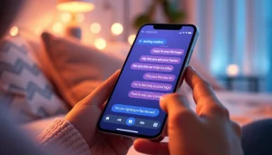 Engaging AI sexting conversation on a smartphone in a cozy setting.