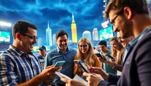 Explore sports betting sites Oklahoma with vibrant bettors engaging in a dynamic sports environment.