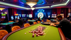 Players at a poker table representing RR88, showcasing an exciting gambling experience.
