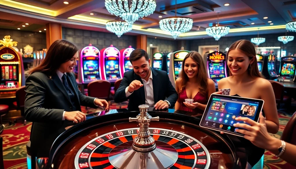 Engaging players at a lavish casino table, showcasing action from https://rr88.wales/ and a vibrant gaming atmosphere.