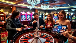 Engaging players at a lavish casino table, showcasing action from https://rr88.wales/ and a vibrant gaming atmosphere.