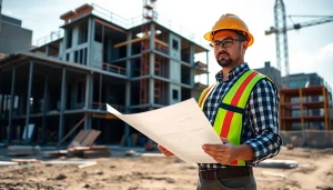 Manhattan Commercial General Contractor analyzing construction plans at a job site.