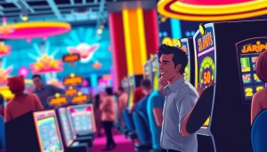 Membahas slot deposit 1k di kasino dengan mesin slot berwarna-warni dan suasana meriah.