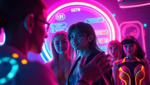 Immersive NSFW character AI chat showcasing diverse digital avatars in a futuristic setting.