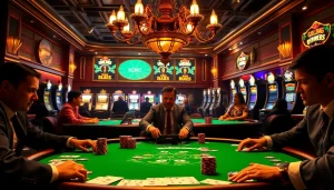 Engaging gamblers at a luxurious casino table showcasing kjcvip poker excitement and vibrant chips.