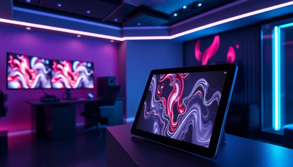 Innovative digital studio showcasing NSFW AI image generation in a modern workspace.