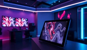 Innovative digital studio showcasing NSFW AI image generation in a modern workspace.
