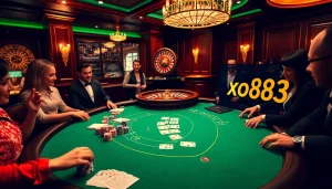 Players engaged at a blackjack table featuring xo88t3 betting slips, highlighting thrilling casino action.