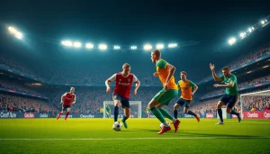 Experience thrilling ผลบอลพรีเมียร์ลีก action with players in a packed stadium setting.