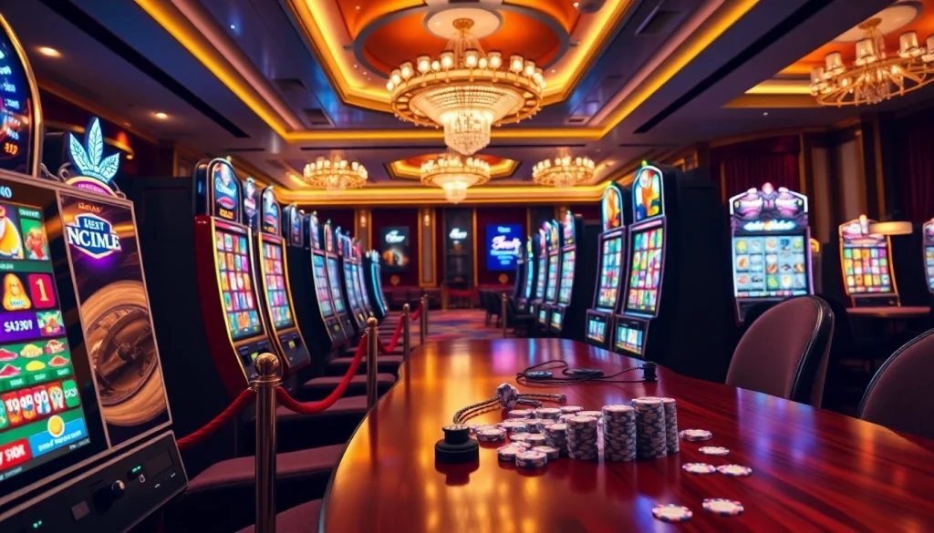 Experience the thrill of winning at onicplay with vibrant slot machines and joyful players in a luxurious casino setting.