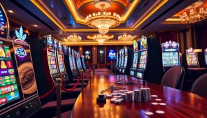 Experience the thrill of winning at onicplay with vibrant slot machines and joyful players in a luxurious casino setting.