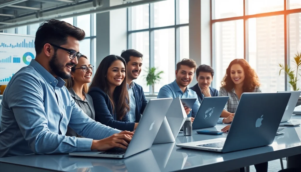 在现代办公室中使用WPS官网进行协作的专业人士。