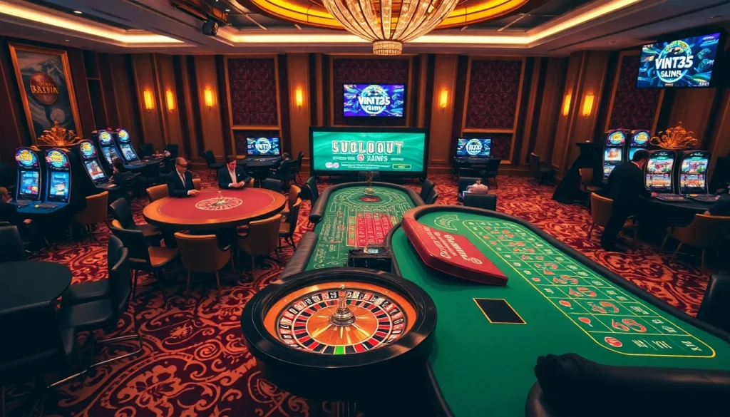 Experience thrilling gaming action at https://vin88a.co.com/, with poker tables and a dazzling roulette wheel.