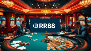 Players enjoying a vibrant game of poker at RR88 casino tables, surrounded by luxurious decor.