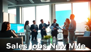 Professional team discussing sales jobs near me strategies in a bright office environment.