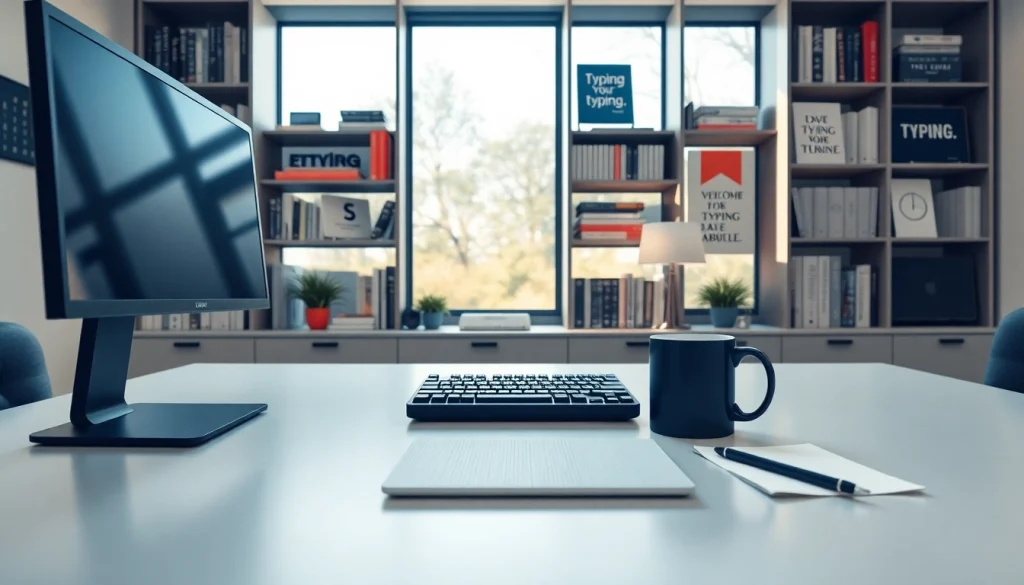 Engaging typing center workspace highlighting modern design and productivity features.