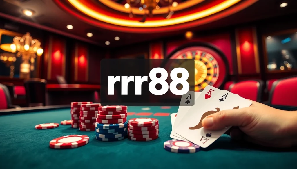 Experience the excitement of rr88 gratis with a luxurious poker setup and thrilling casino atmosphere.