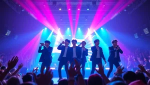 Capture of BTS in a dynamic performance showcasing their latest bts news updates.