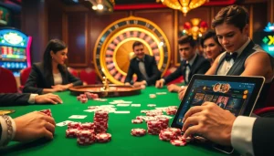Experience high-stakes poker at mm88.br.com with vibrant chips, a roulette wheel, and engaging players.