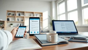 Youdao translation app displayed on multiple devices in a modern learning environment.