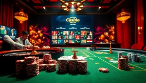 Découvrez le luxe au meilleur casino en ligne 2026 avec des joueurs engagés dans une partie de poker à enjeux élevés à une table élégante.
