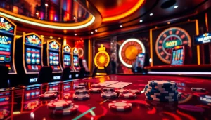 Engaging scene of slot online hari ini with vibrant digital machines and casino elements.