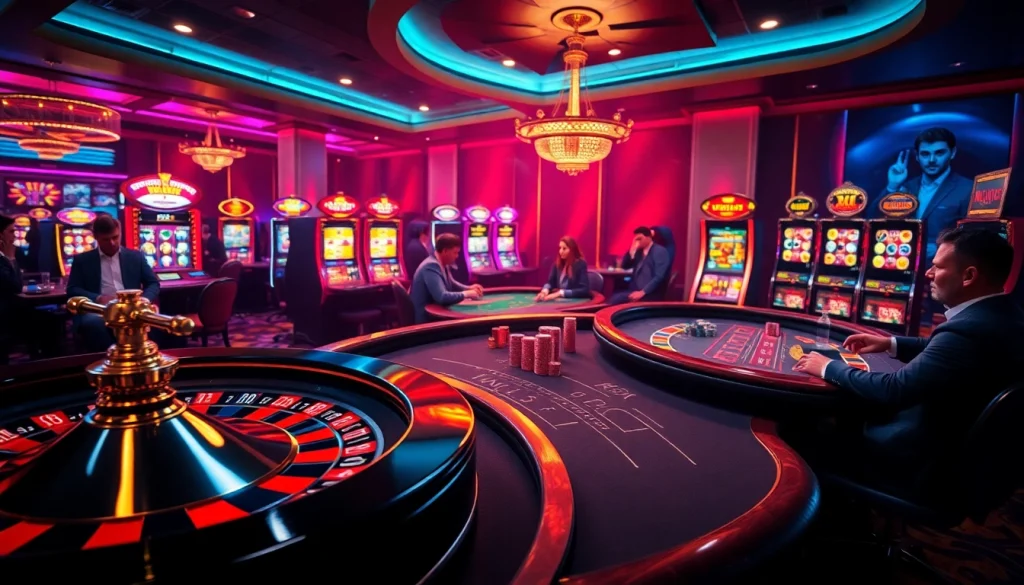 Experience high-stakes gaming at https://www.kjc.global/, featuring roulette wheels and poker tables.