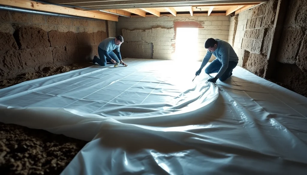 Learn about vapor barrier installation techniques within a residential crawl space setting.